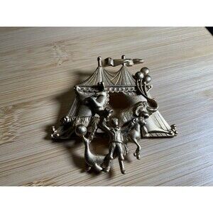 Brooch Vintage A.J.C. Signed Gold Tone Circus